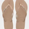 Havaianas Womens Slim Metal Logo Crystal Flip Flops