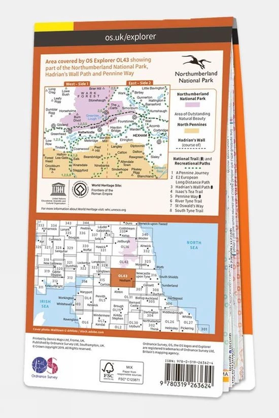 Ordnance Survey Explorer Map OL43 Hadrian's Wall - Image 2